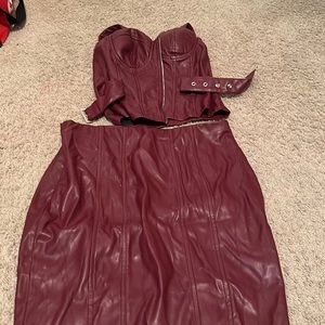 burgundy skirt set